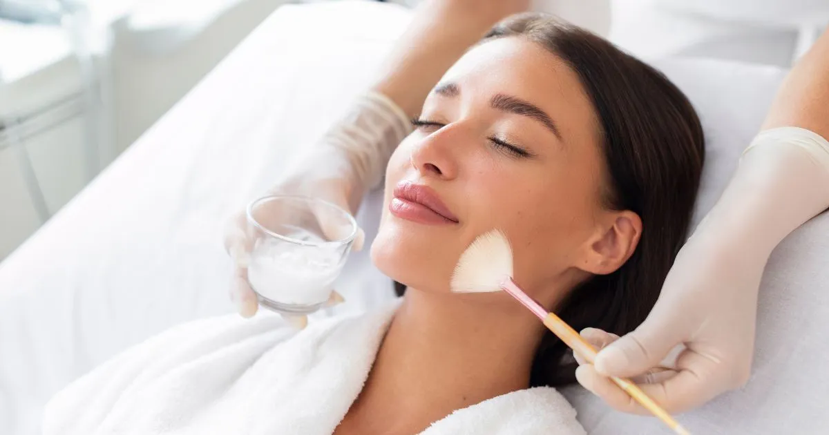 Woman receiving VI Peel facial treatment in a clinic In Reading, MA